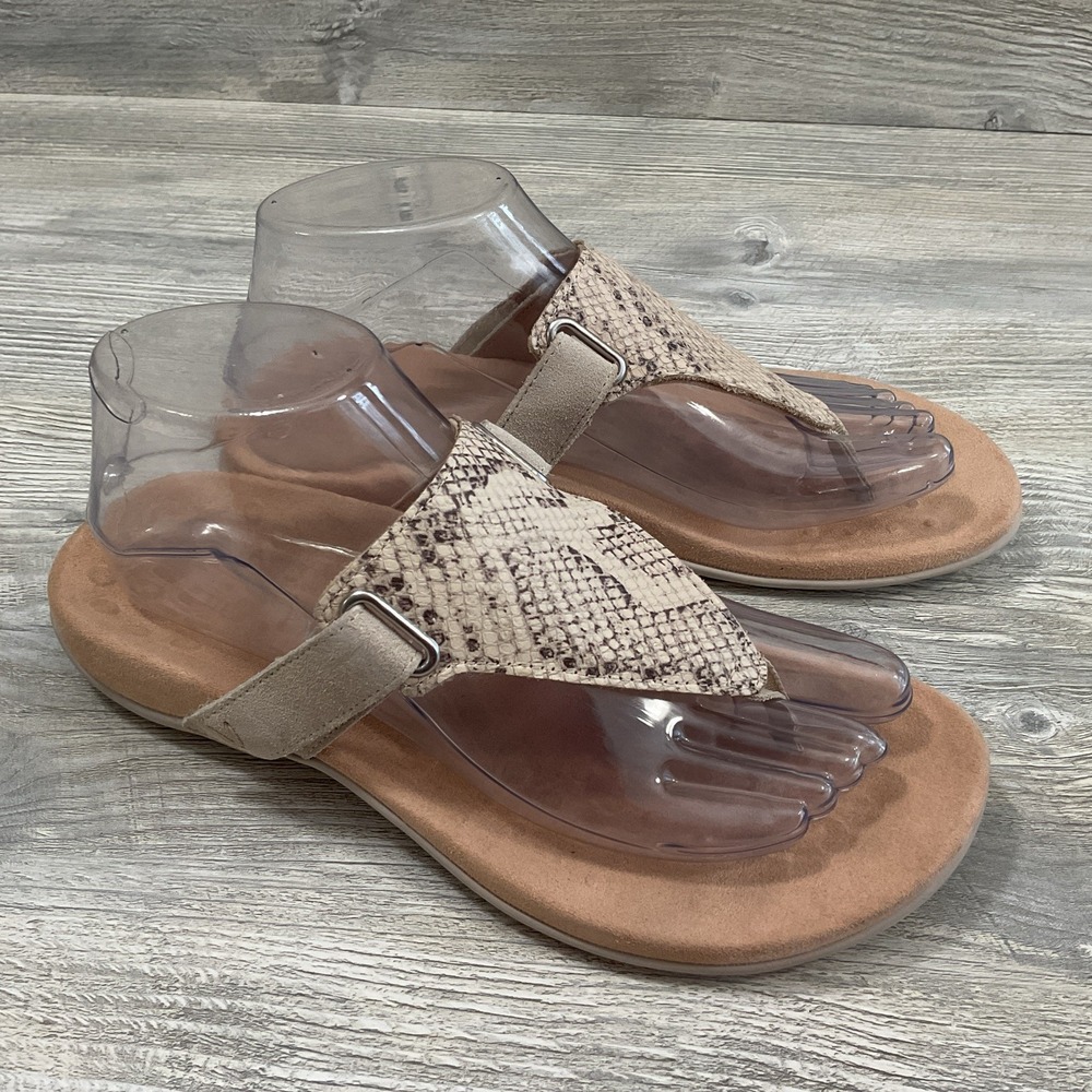 Vionic Womens Wanda Bone Snake Embossed Adjustable T-Straps Sandals Size 7W WIDE